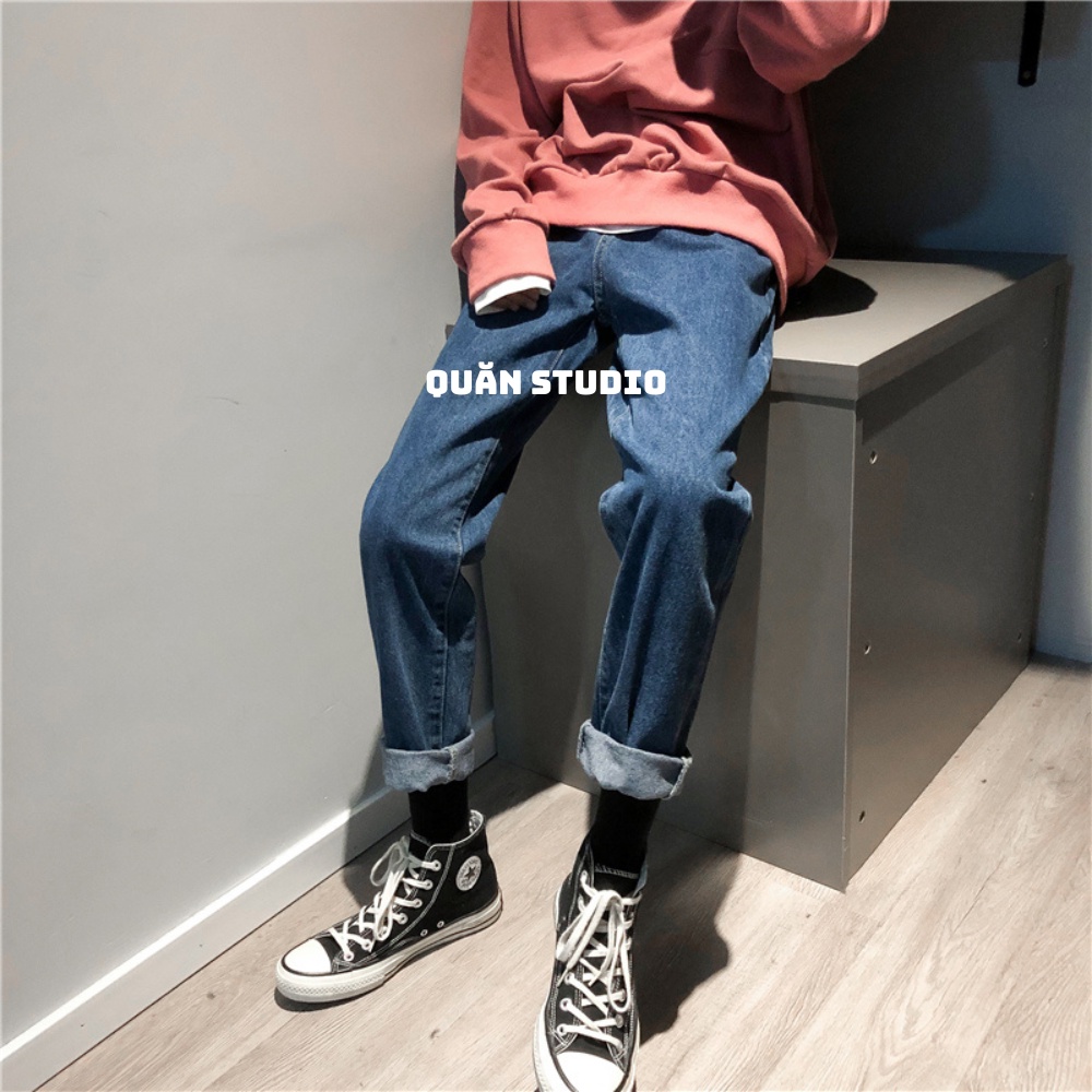 Quần Baggy Nam Ống Suông Quăn Studio - Quần Jean Nam Màu Xanh Đậm Dáng Suông Form Chuẩn Hàn Quốc QS03