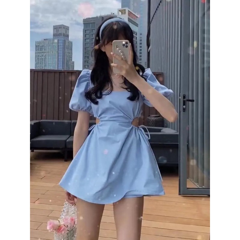 Đầm BRIE CLOTHING babydoll cột lưng khoét eo tay bồng cổ vuông - 008 - 208 | BigBuy360 - bigbuy360.vn
