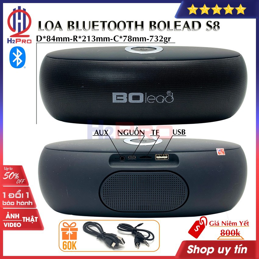 Loa Bluetooth BOLEAD S8 H2Pro cao cấp 2x5W-USB-TF-AUX-FM, loa không dây (tặng 1 dây sạc, và 1 dây 3.5 giá 60k)
