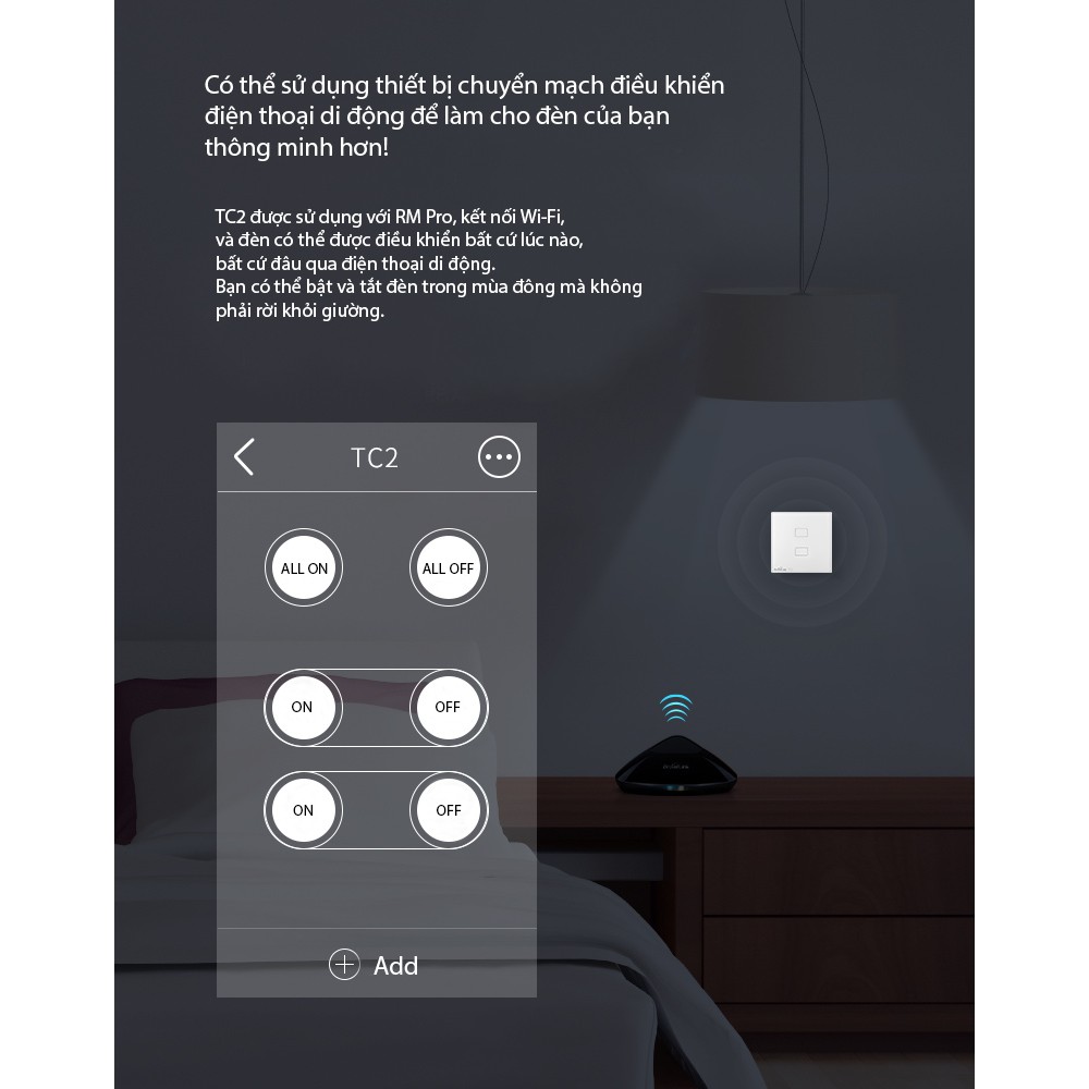 Công tắc thông minh, điều khiển từ xa Broadlink TC2 2 Nút -BROADLINK TC2 WH/2-Gang