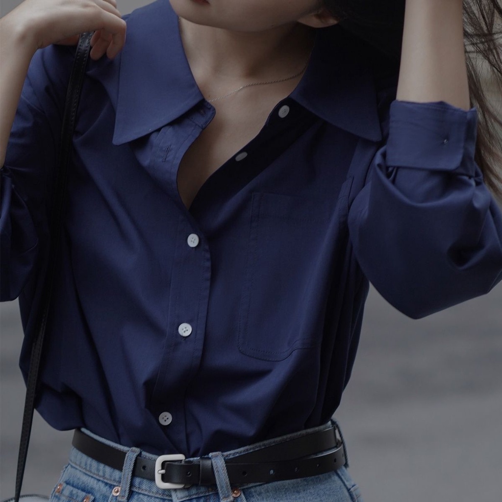 Áo Sơ Mi Dài Tay Màu Sắc Đơn Giản Phong Cách Vintage