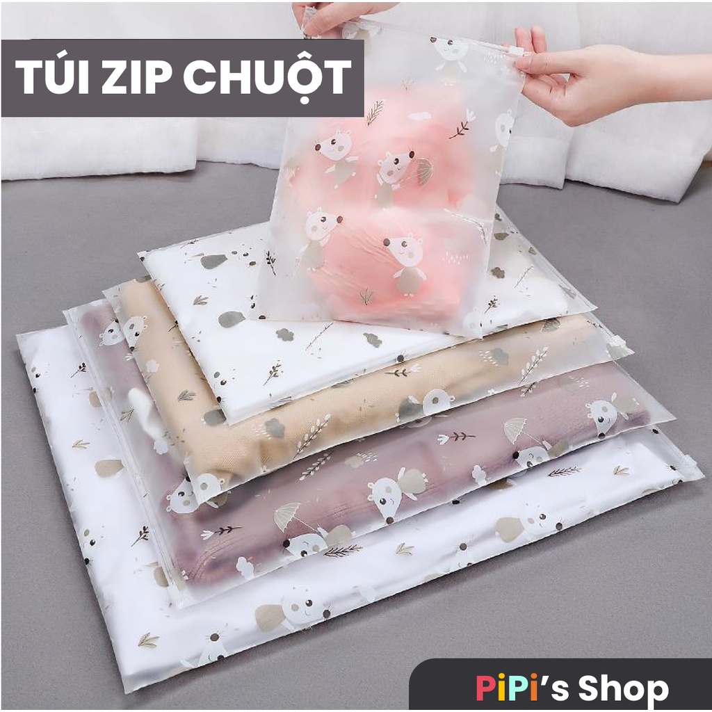 Túi zip lụa mờ hình chuột đáng yêu tiện ích du lịch để vali đựng quần áo đồ dùng