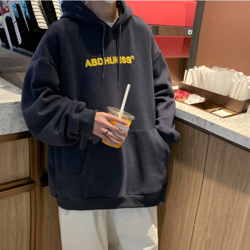 Áo hoodie nhung tay dài in chữ đơn giản giữ ấm thời trang mùa đông cá tính cho nam size M-5XL