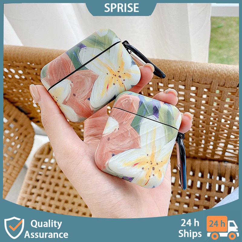 Vỏ bảo vệ hộp sạc tai nghe SPRISE mềm họa tiết hoa mùa hè dễ thương có móc khóa thích hợp cho Airpods 1 / 2 / Pro