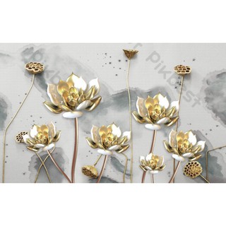 Hoa sen vàng trắng sứ Tranh dán nguyên tấm lớn MS788098