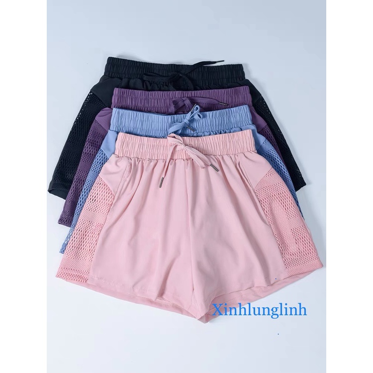 Quần short thể thao hai lớp nữ chất mát mịm, có túi đựng điẹn thoại
