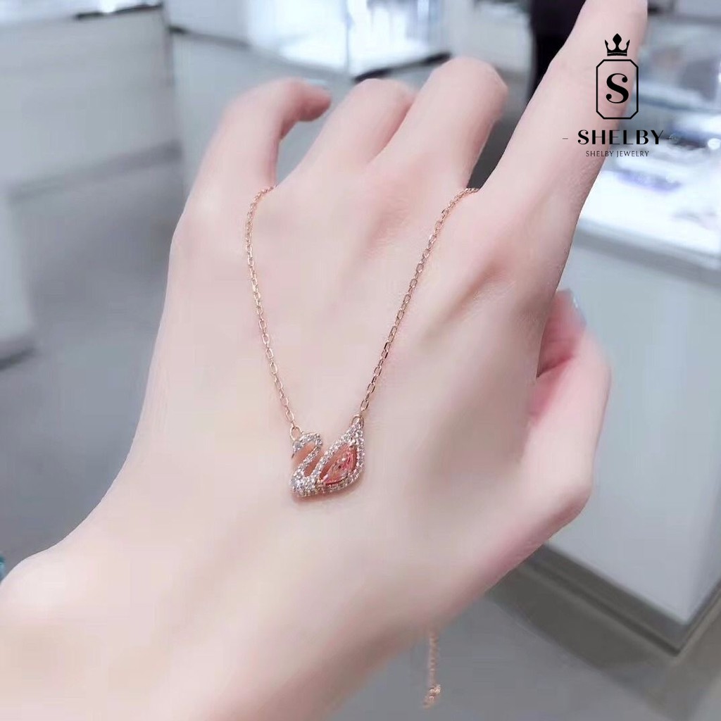 Dây chuyền treo cổ SWAROVSKI SWAN với một món quà lãng mạn đáng yêu thời trang bằng đá thủy tinh hồng SWAN mới S925