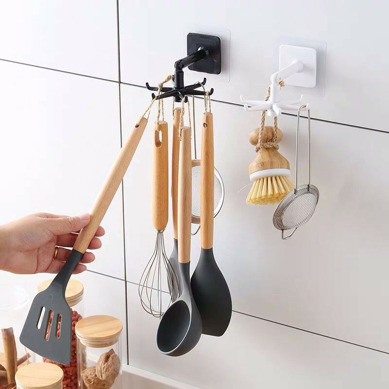 Móc 6 Chấu Dán Tường Xoay 360 Độ - MÓC 6 XOAY TREO ĐỒ
