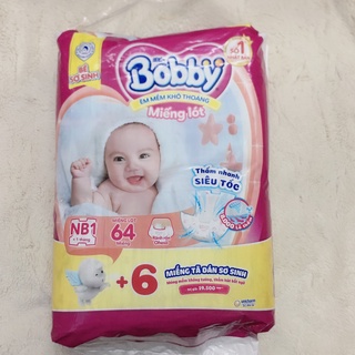 (Tặng 6 tã dán) Miếng lót sơ sinh Bobby size NB1 64 miếng (cho bé dưới 5 kg)