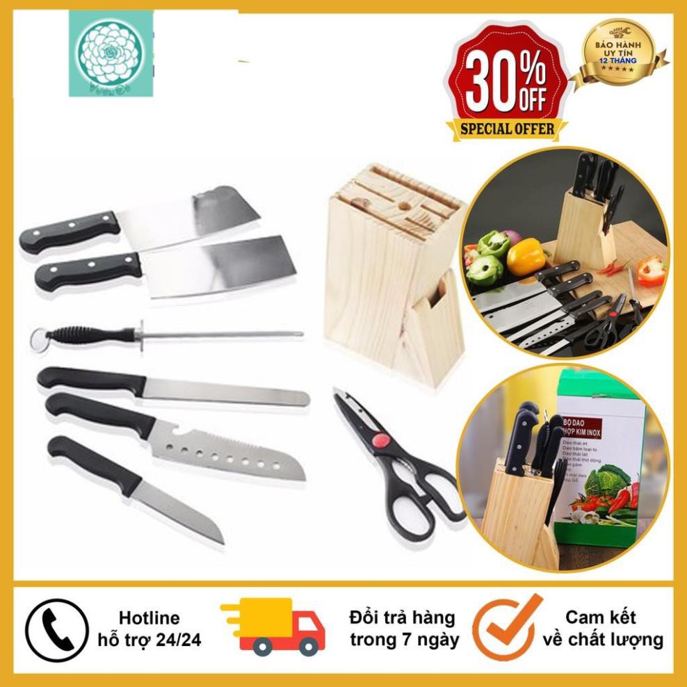 Bộ Dao Làm Bếp 7 Món Có Hộp Gỗ Đựng Dùng Cho Nhà Bếp Siêu Tiện Dụng