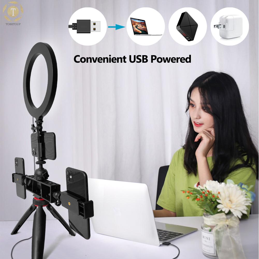 Shipped within 12 hours】 20cm/8inch Desktop LED Ring Light Fill-in Lamp 3200K-5600K Dimmable USB Powered with Mini Tripod Stand + 3pcs Phone Holder + 2pcs Mini Ballhead Adapter + Remote Shutter for YouTube Video Recording Live Streaming Selfie Makeu [TO]