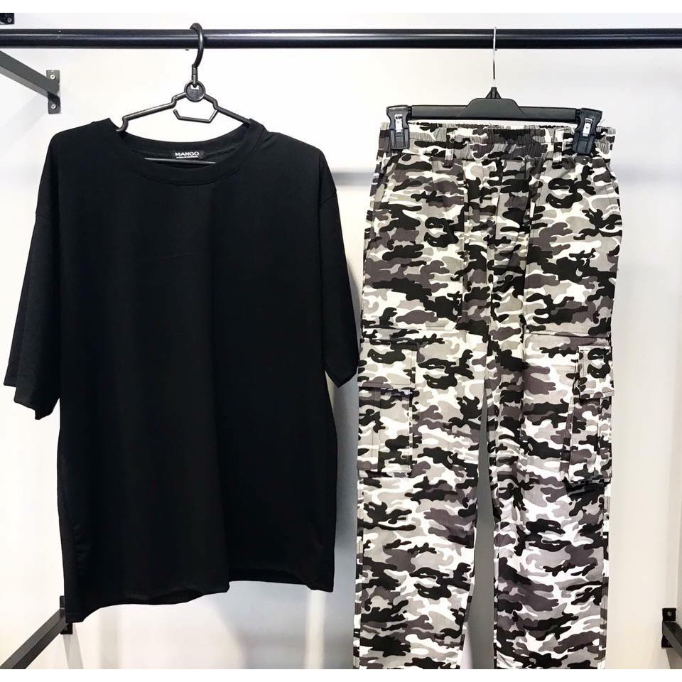 QUẦN KAKI LÍNH 2 TÚI -  QUẦN CAMO BOX PANT UNISEX MÀU TRẮNG ĐEN - MM