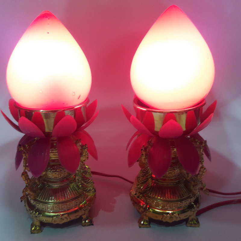 Đèn bàn thờ hình Sen Đào Đỏ 18cm / 20cm / 25cm  cực đẹp - Điện Việt