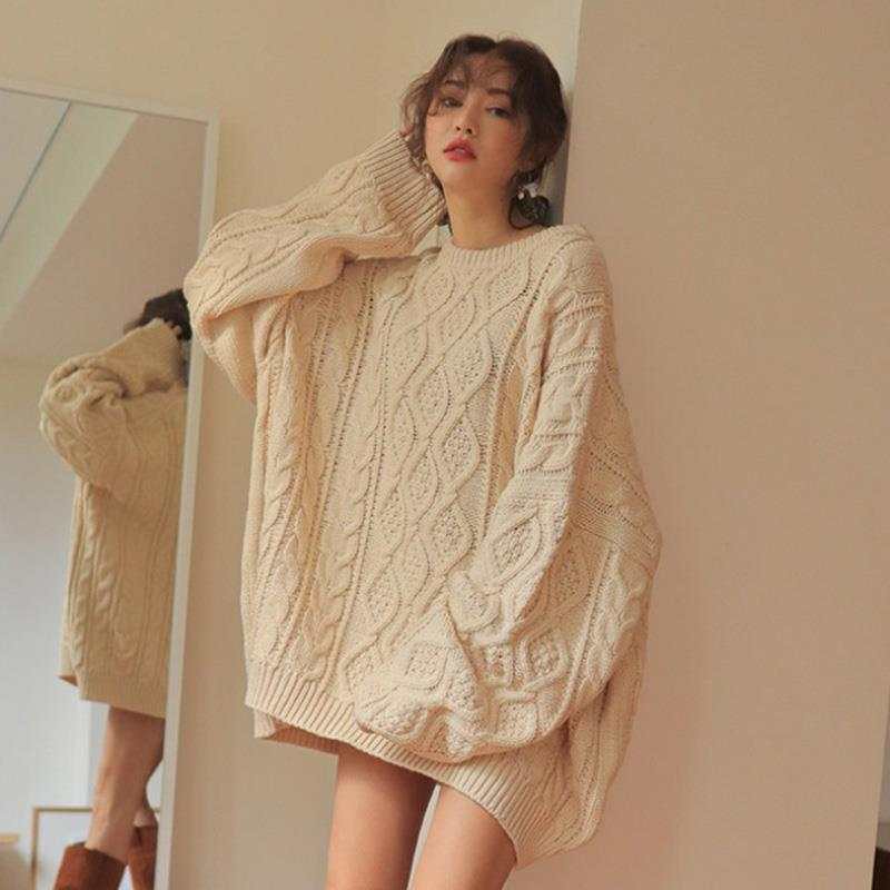 Áo sweater tay dài dáng rộng phong cách thời trang Hàn retro