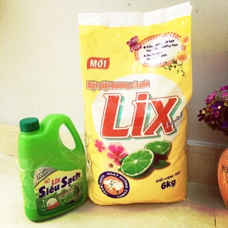Bột giặt Lix hương chanh 6kg tặng nước rửa chén 1,5kg