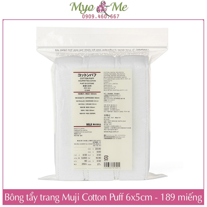 Bông tẩy trang Muji Nhật Bản - Muji Cotton Puff 60x50mm - Gói 189 miếng