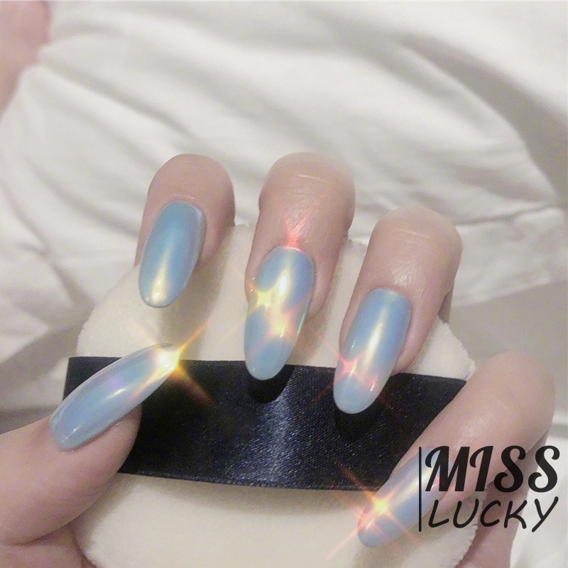 Hộp 24 Móng Tay Giả Dáng Dài Màu Xanh Dương Thời Trang Độc Đáo