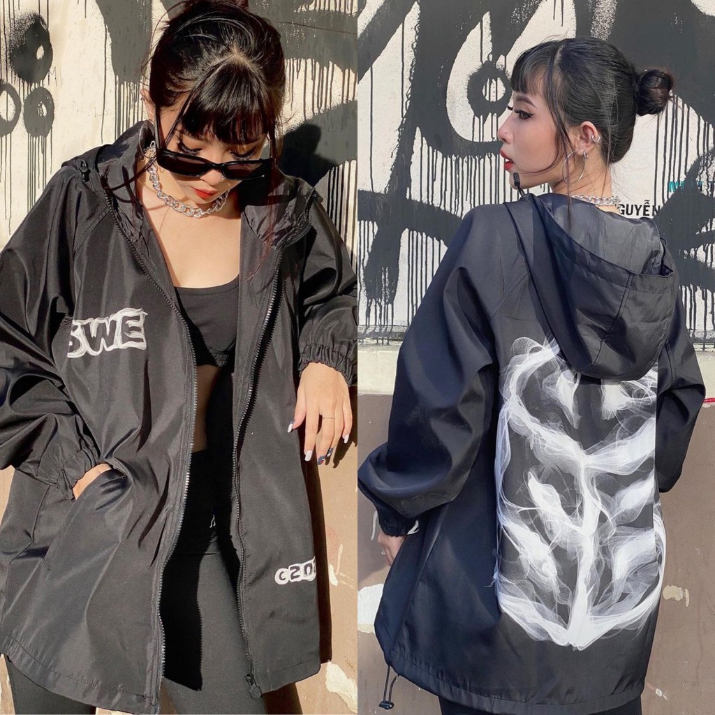 Áo Khoác Dù SWE SMOKE Dây Kéo Form Rộng Ulzzang Unisex