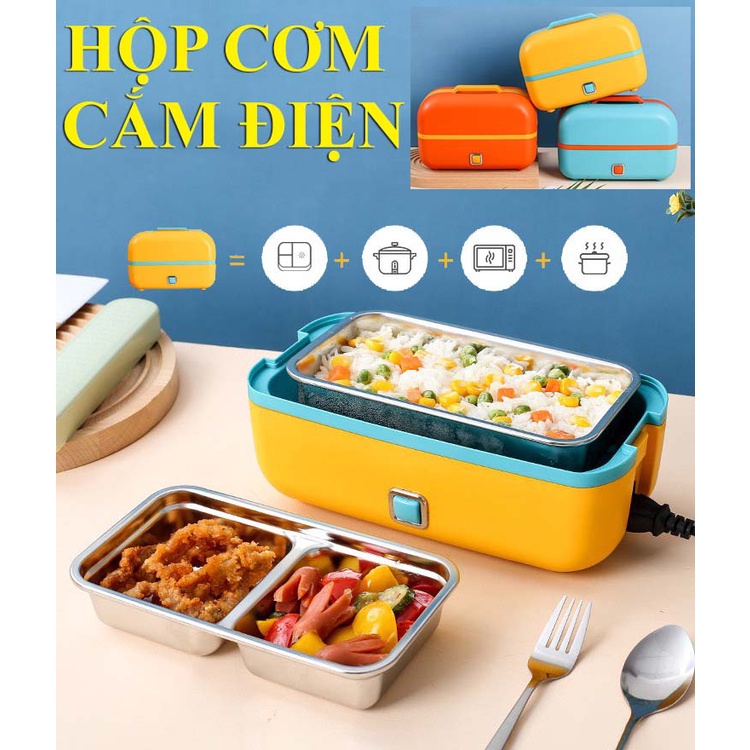 Hộp Cơm Cắm Điện Chia Tầng Khay Inox Nhỏ Gọn - Hộp Cơm Hâm Nóng Và Giữ Nhiệt, Ủ Cơm Tự Động, Dùng Cho Văn Phòng JDX13