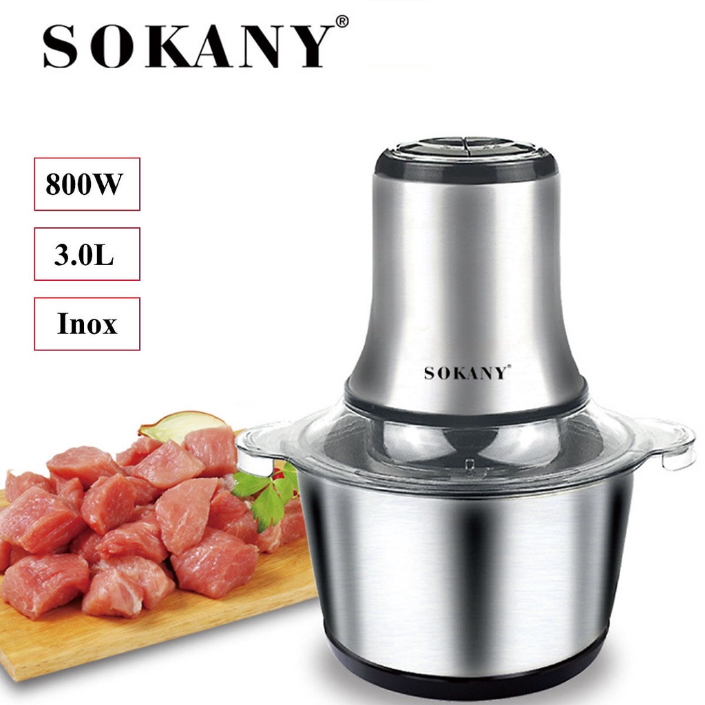 Máy xay thịt SOKANY INOX 3L - 4 lưỡi dao sắc bén xay nhuyễn đá, thịt làm giò chả, thực phẩm cho bé - inox Sokany