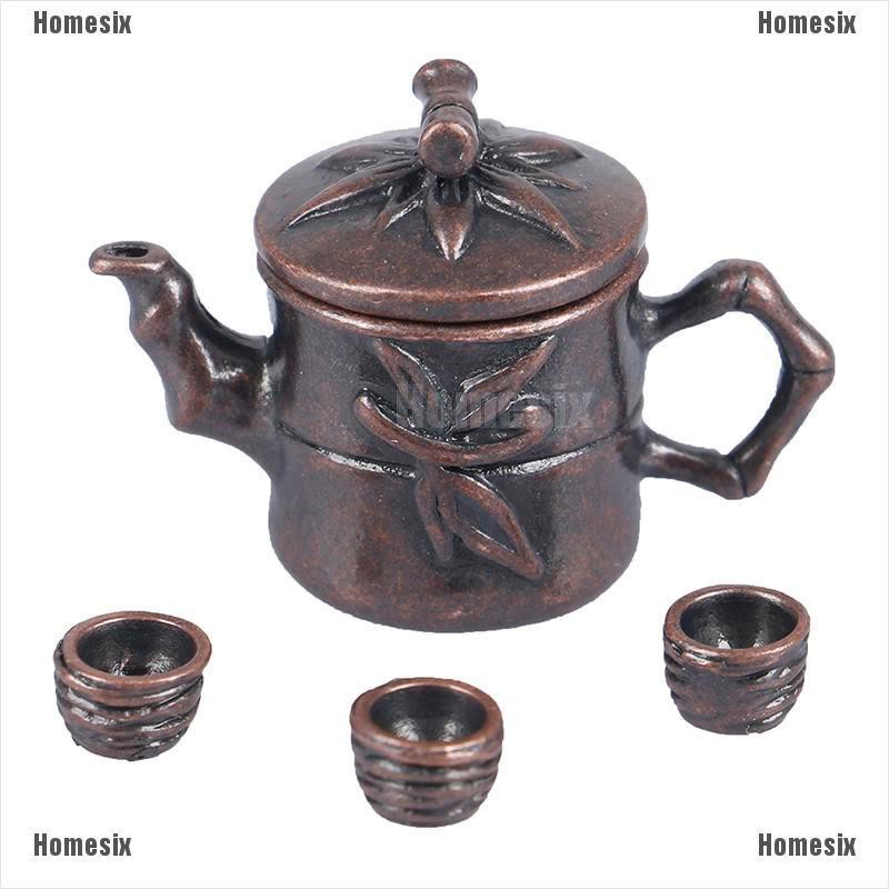 [HoMSI] 4Pcs/set 1: 12 Dollhouse Miniature Teapot With lid+ 3 Cup for Doll Decor Tea Set SUU