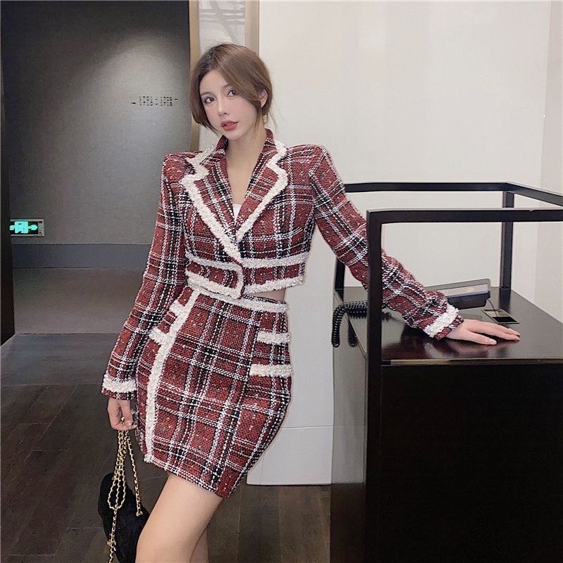 Set vải tweed kim tuyến viền ren sang trọng HS111