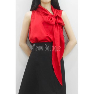 Áo cổ nơ Satin Lụa Meow Boutique