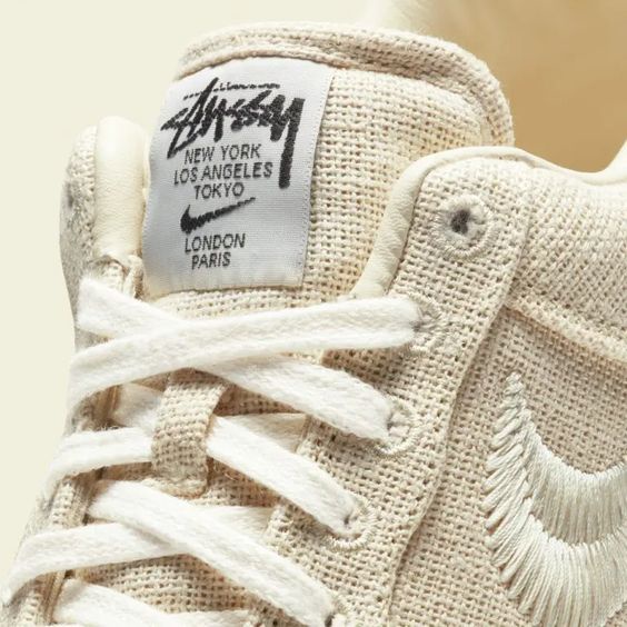 Giày AF1 Stussy Fossil, Giày Air Force 1 Canvas vệt thêu bản đẹp Full box tặng dây