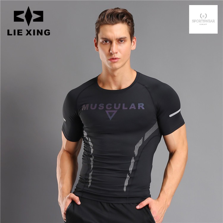 Áo tập gym thể thao tay ngắn Lie Xing Muscular Sportswear Concept đàn hồi thoải mái khô thoáng thời trang nam tính