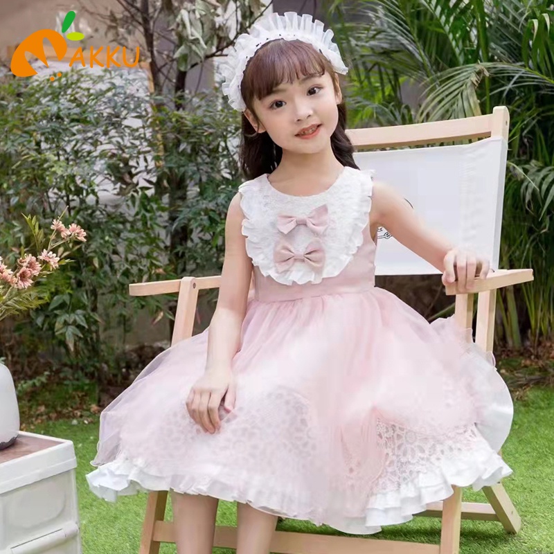 Đầm Công Chúa Phối Ren Lưới Đính Nơ Cho Bé Từ 4-8 Tuổi