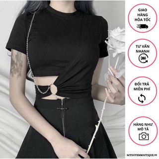 Áo tay ngắn khoét eo phối xích chocker