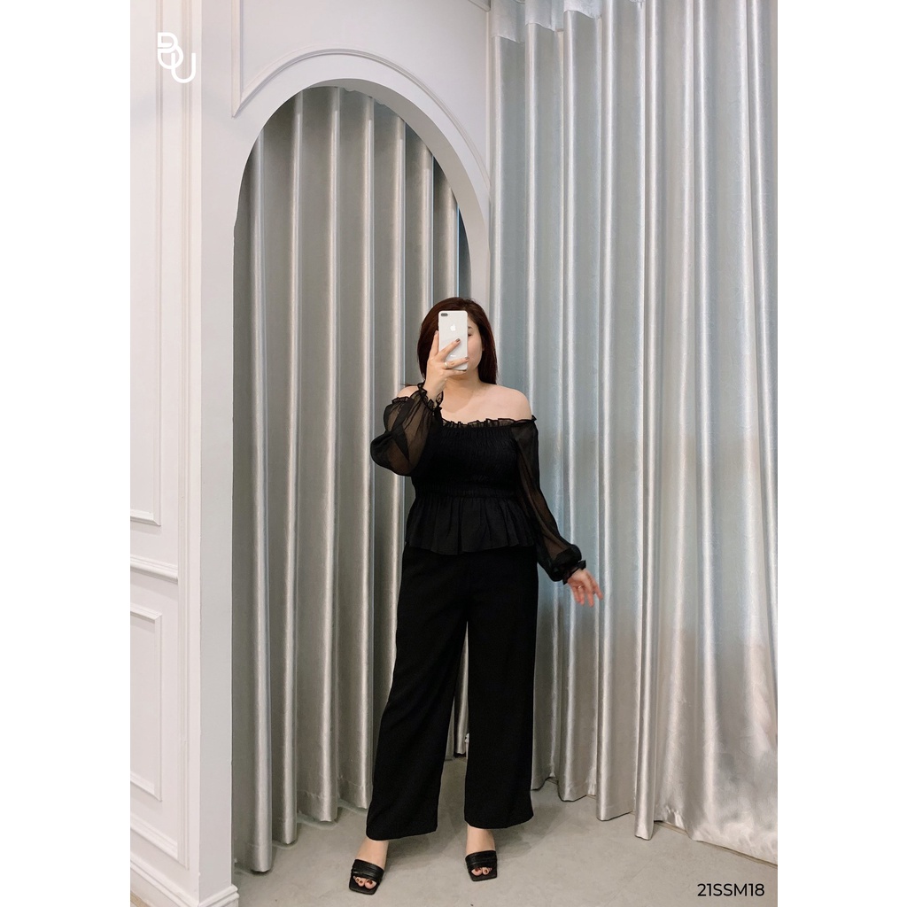 Áo Peplum dài tay, thân chun BIGSIZE (55kg đến 95kg) - 21SSM18 - [BUstu Bigsize]