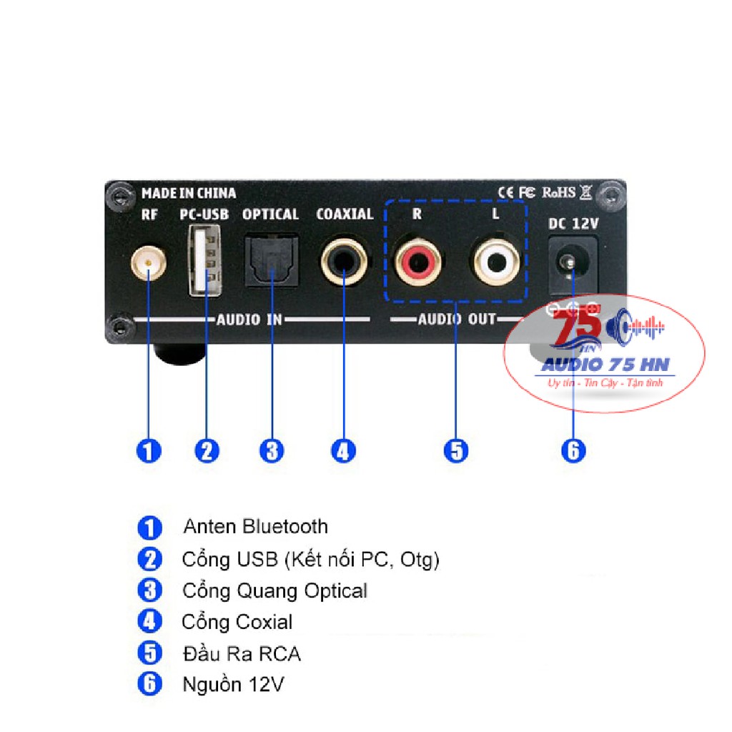 [Mã ELMS4 giảm 7% đơn 500K] Bộ giải Mã âm Thanh DAC SUCA Q5 Pro V2 Bluetooth 5.0 aptX - DAC Q5 PRO ( Tặng dây AV Ugreen)