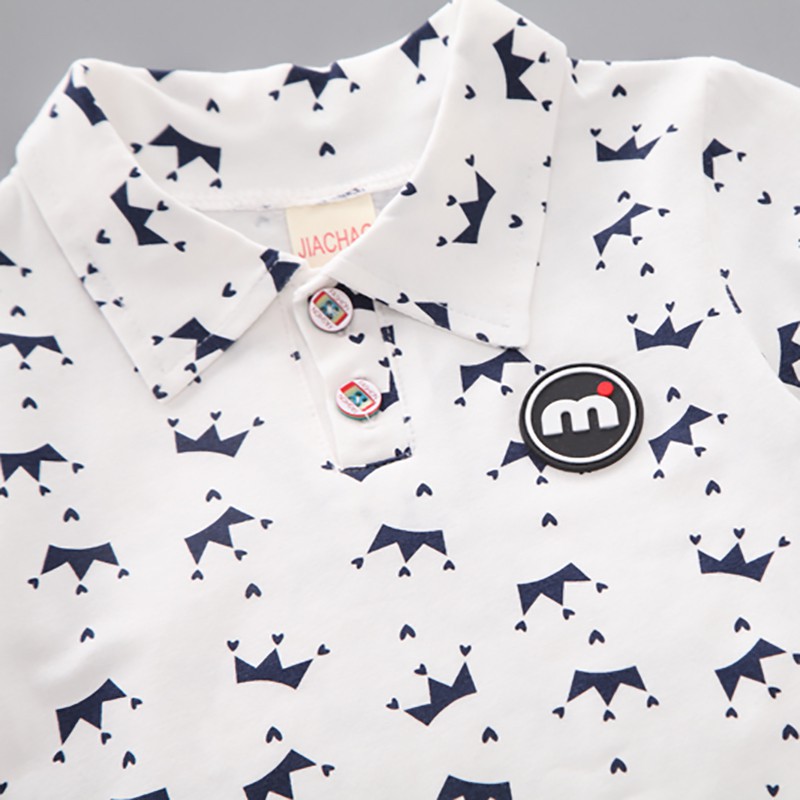 Bộ áo thun ngắn tay in hình vương miện + quần short denim cho bé trai