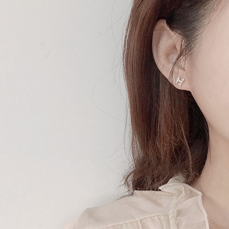 Khuyên tai chữ H đính đá phong cách Hàn Quốc đơn giản cho nữ