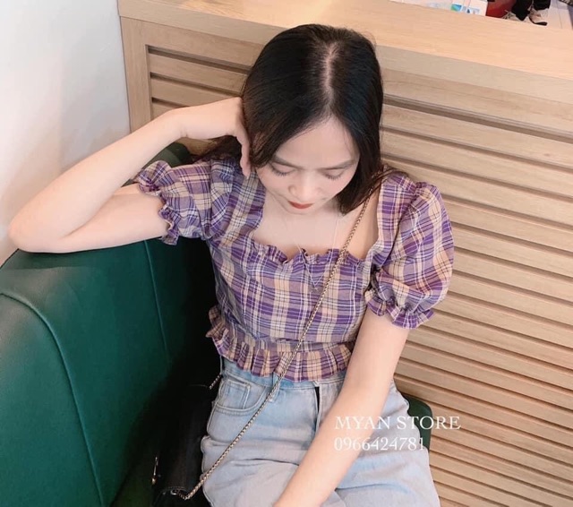 Áo caro kẻ tím phối bèo hottrend