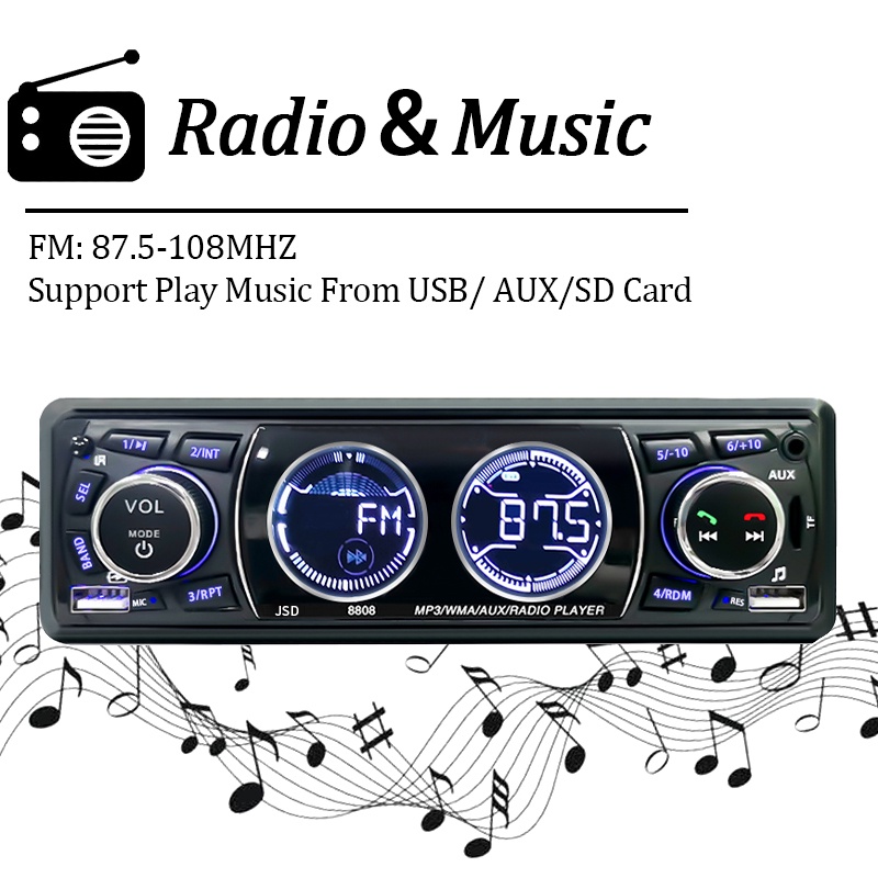 Máy nghe nhạc mp3 bluetooth 12v hoặc 24v fm radio 1din bộ thu 60wx4 hỗ trợ bộ sạc điện thoại aux usb tf card cho ô tô