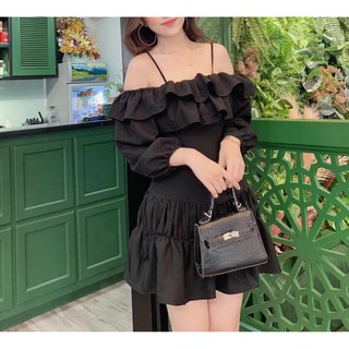 Đầm Váy Trễ Vai Nhúm Bèo Tầng , Phối Tay Lỡ 2 Tầng Cá Tính - Winchois