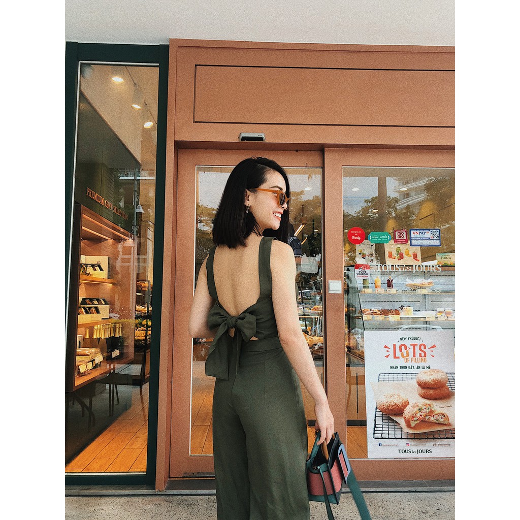 [Mã LT150 giảm 150k đơn 699k] Jumpsuit rêu hở lưng SY STORE