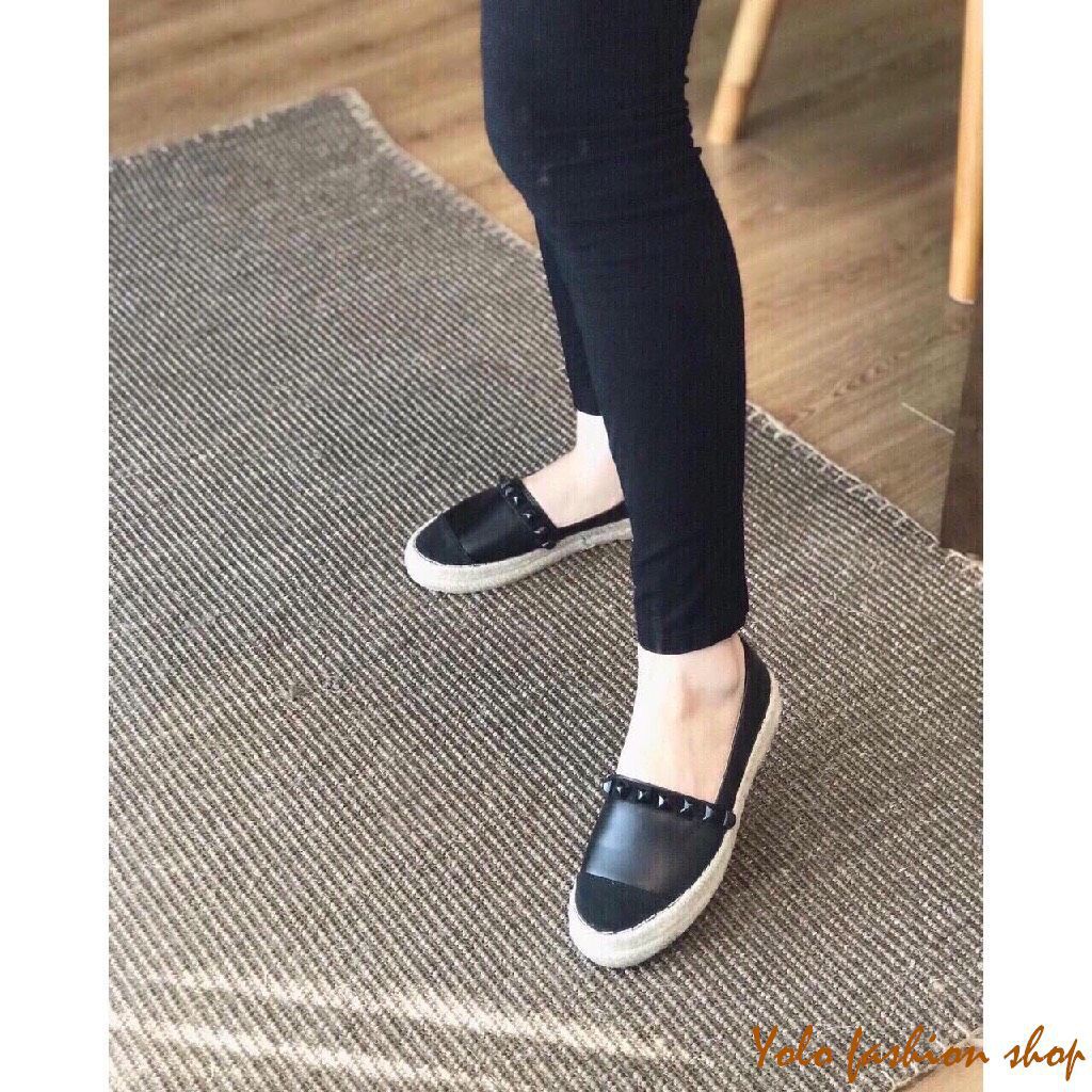 Giày lười slip on nữ đính đinh đế giả cói vintage thời trang hàng cao cấp chuẩn đẹp-GL14 | BigBuy360 - bigbuy360.vn