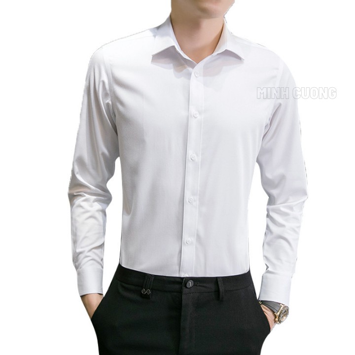 Áo sơ mi nam hàn quốc đẹp (màu trắng), dáng ôm slimfit, phù hợp đi học sinh, công sở | BigBuy360 - bigbuy360.vn