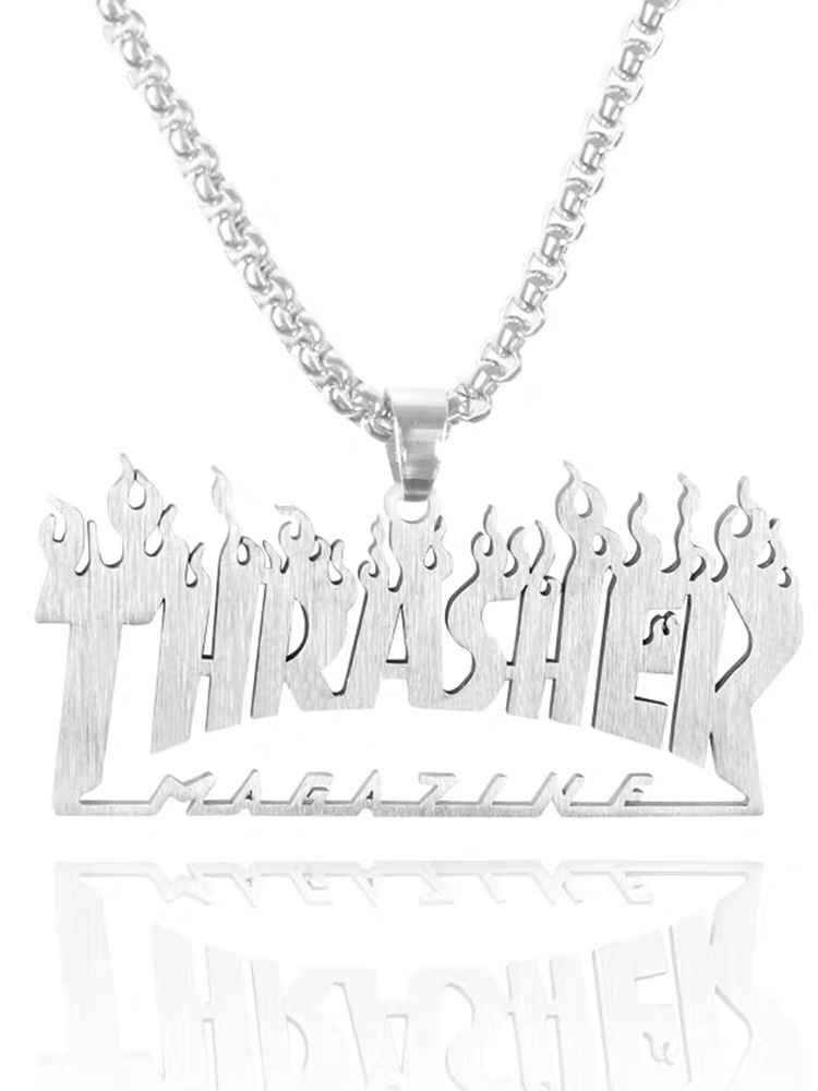 Dây Chuyền Thép Titan Mặt Hình Ngọn Lửa Phong Cách Hàn Quốc 22389