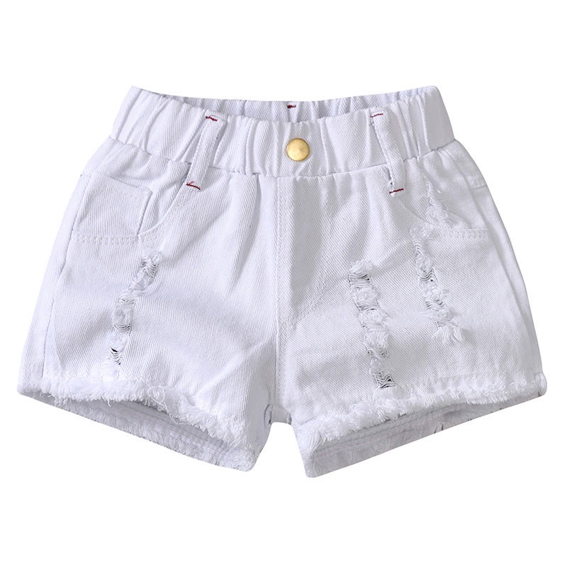 Quần Short Denim Rách Màu Trắng Đen Phong Cách Hàn Quốc Cho Bé Gái