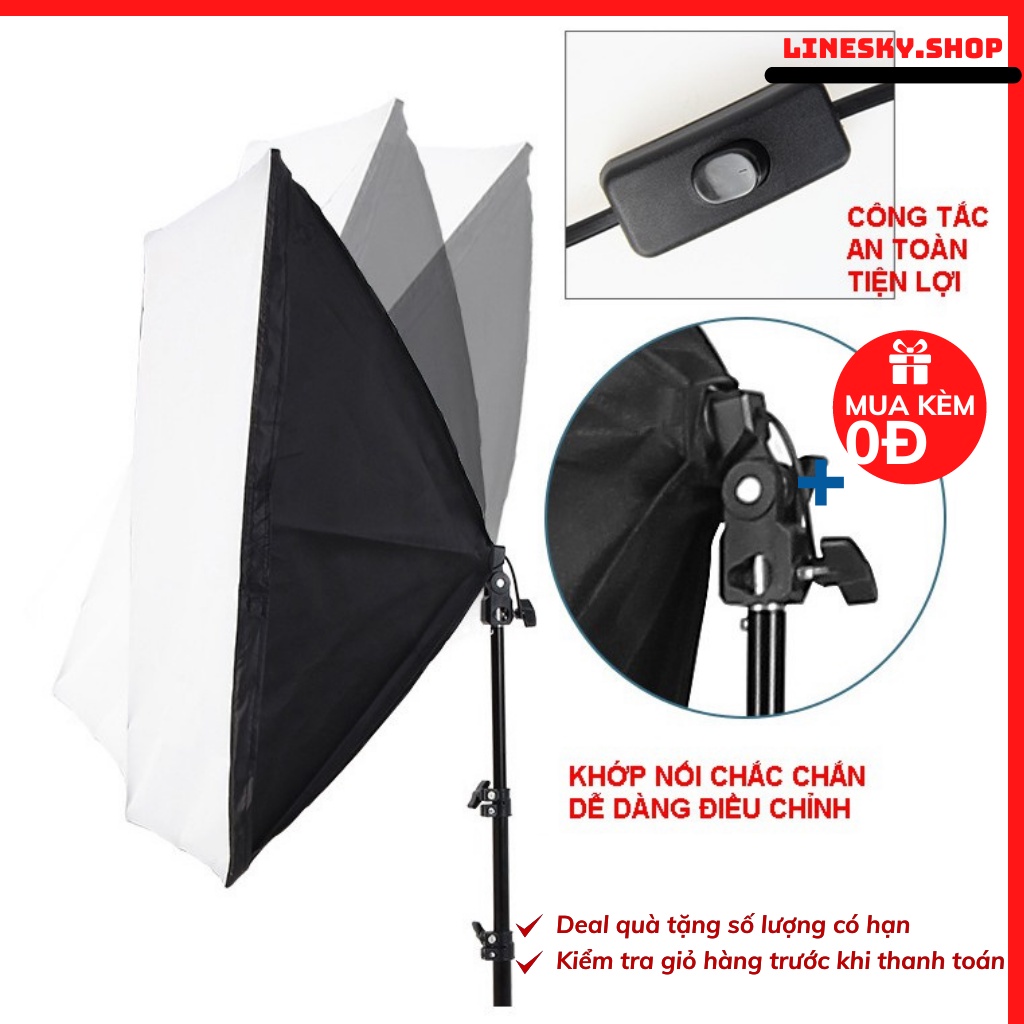 Đèn studio chụp ảnh sản phẩm, quay phim, livestream chuyên nghiệp, chân cao 2m softbox 50x70cm