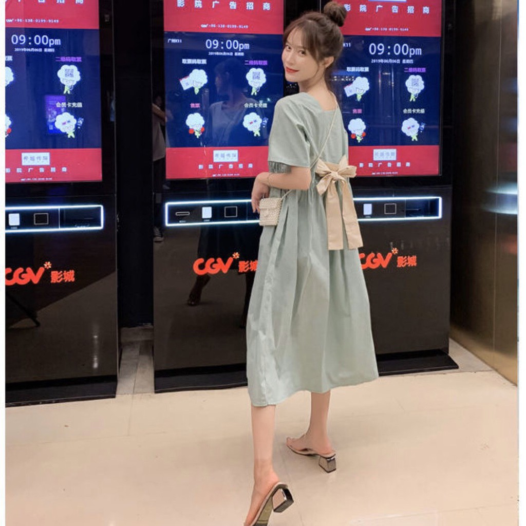 [Mã SKAMSALEP6 giảm 10% tối đa 100K đơn 150K] Đầm Xòe Xanh Mint Cổ Vuông Nhún Eo Nơ Sau Dễ Thương - DX650 | BigBuy360 - bigbuy360.vn