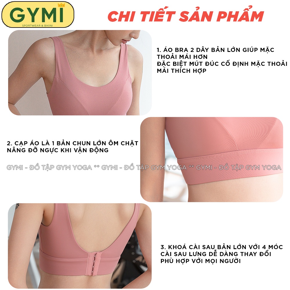 Áo bra tập gym yoga nữ GYMI AL39 mút cố định dáng 2 dây thể thao khoá cài sau chất thun poly cao câp nâng đỡ ngực