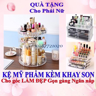 Kệ Mỹ Phẩm kèm khay son Mica 3 Tầng Xoay 360 Độ |khay son