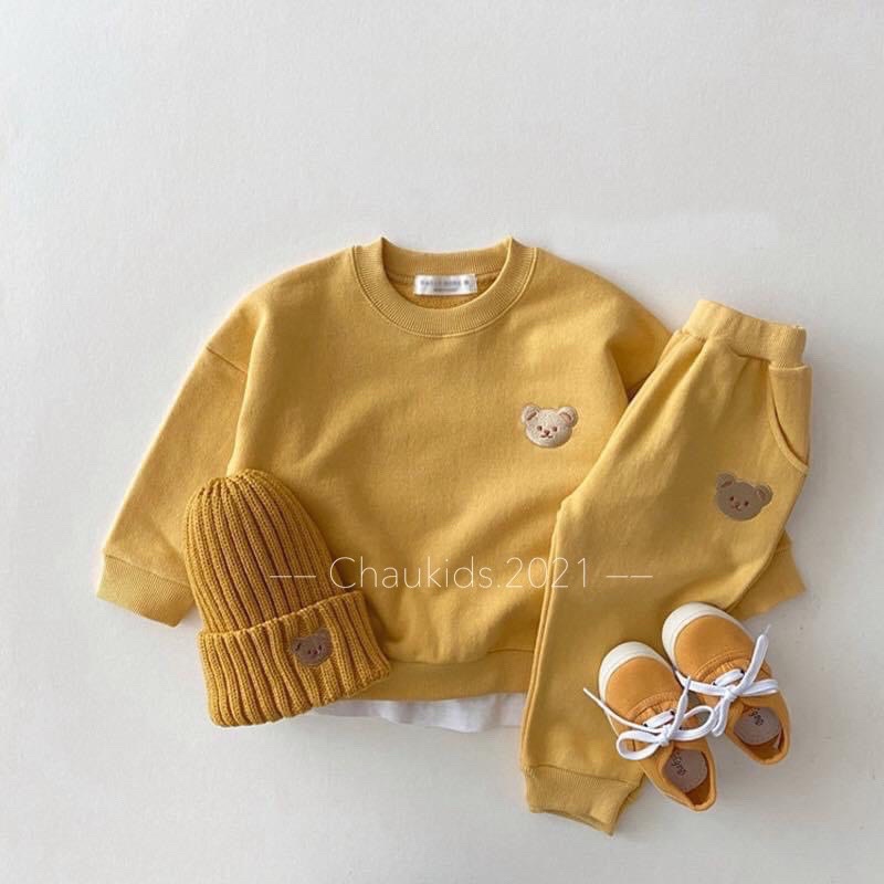 Bộ cotton zip thêu gấu cho bé