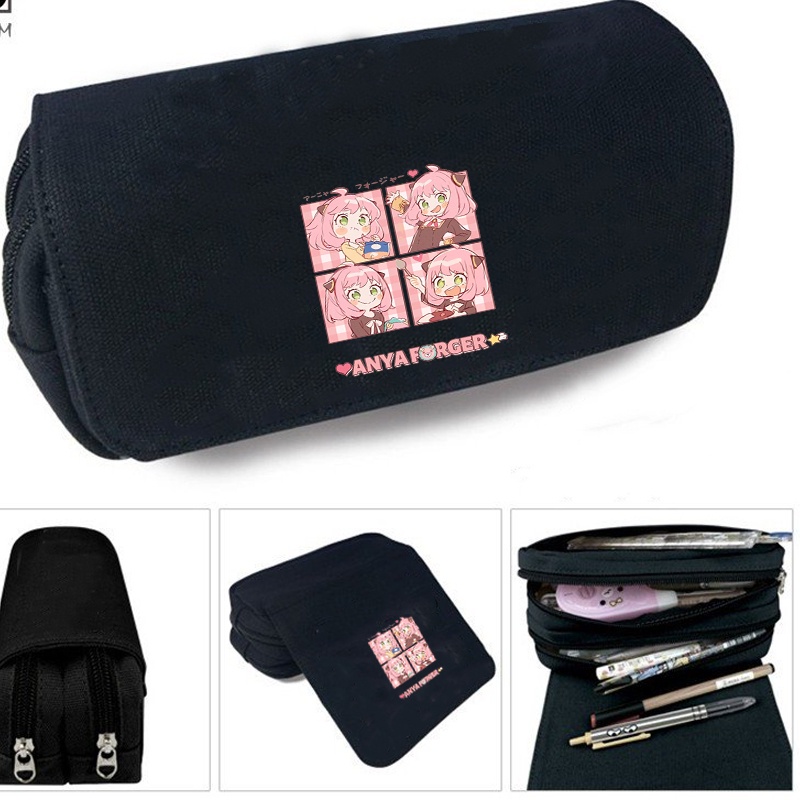 Hộp bút vải canvas in hình ANYA ver ĂN UỐNG Spy x Family dễ thương đi học đựng đồ dùng học tập tiện 
