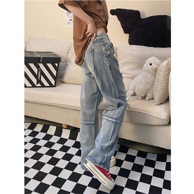 Quần jeans Nữ Dài Lưng Cao Mài Rách Thời Trang Hàn